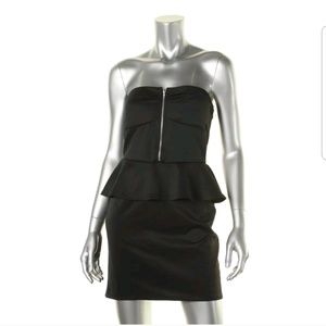 Planet gold black peplum strapless clubwear dress